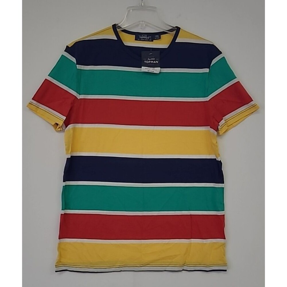 Topman Shirt Large Multicolor Striped Casual Short Sleeve Crewneck Tee - NWT